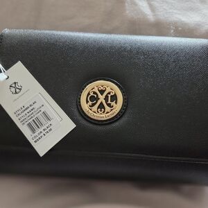 Christian Lacroix Black Clutch with Gold Emblem